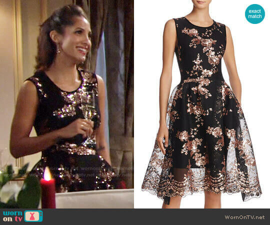 Maje Russia Holiday Fit & Flare Dress worn by Lily Winters (Christel Khalil) on The Young and the Restless