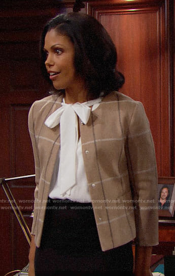 Maya’s brown checked jacket on The Bold and the Beautiful