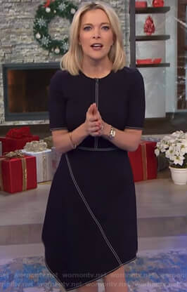 Megyn’s navy asymmetric hem stitch dress on Megyn Kelly Today