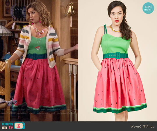 Timeless Fit and Flare Dress in Watermelon from Modcloth Collectif Abide worn by Kimmy Gibbler (Andrea Barber) on Fuller House