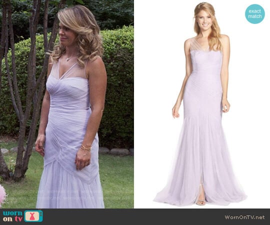 Monique Lhuillier Bridesmaids Illusion Yoke Pleat Tulle Trumpet Gown worn by DJ Tanner-Fuller (Candace Cameron Bure) on Fuller House