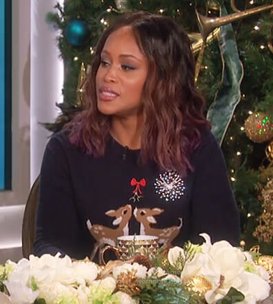 Eve’s navy reindeer sweater on The Talk