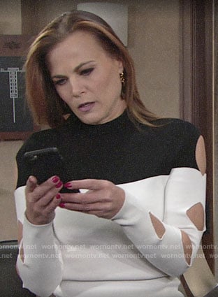 Phyllis’s black and white sweater with cutout sleeves on The Young and the Restless