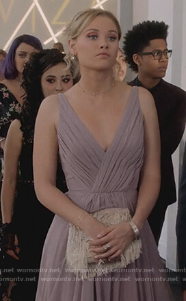 Karolina’s purple deep v-neck dress on Marvel’s Runaways