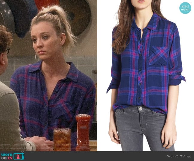 Rails Taitum Plaid Shirt in Navy / Ultra Violet worn by Penny Hofstadter (Kaley Cuoco) on The Big Bang Theory