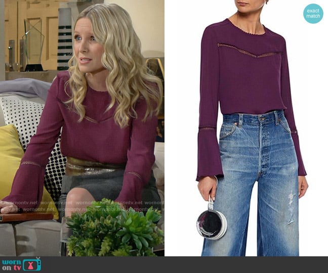 Rebecca Minkoff Chava Top in Potent Purple worn by Christine Blair Williams (Lauralee Bell) on The Young and the Restless