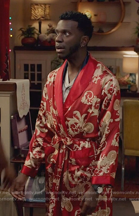 Jermaine’s red print robe on The Mayor