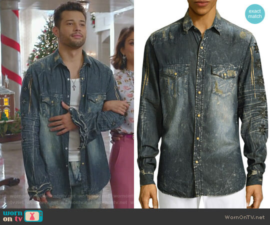 Robins Jeans Denim Cotton Casual Button-Down Shirt worn by Sam Flores (Rafael de la Fuente) on Dynasty
