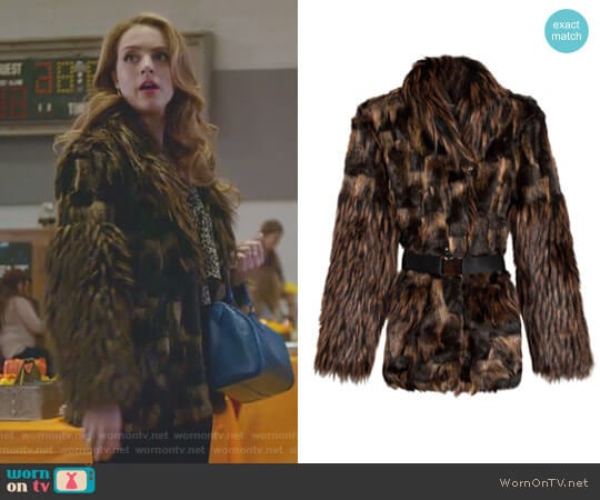 Rodejber Belted Faux Fur Patrice Jacket worn by Fallon Carrington (Elizabeth Gillies) on Dynasty