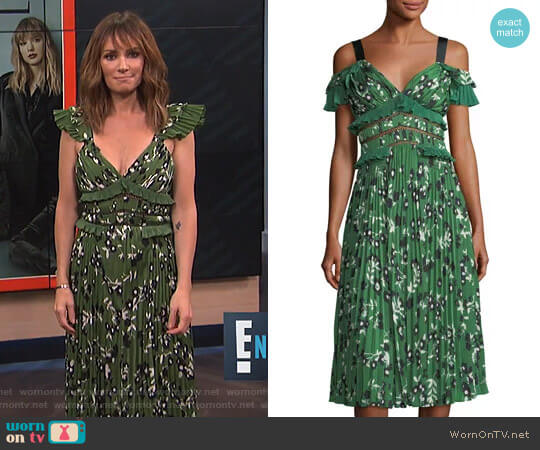 Self Portrait Floral-Print Midi Dress with Pleats & Frills worn by Catt Sadler on E! News