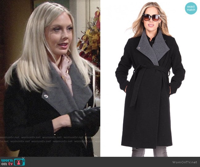 Seraphine Wool & Cashmere Black Maternity Coat worn by Abby Newman (Melissa Ordway) on The Young and the Restless