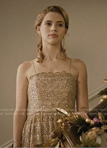 Stevie’s gold party dress on Madam Secretary