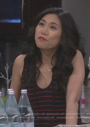 Eve’s striped tie neck top on 9JKL