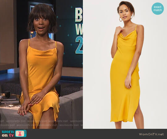 Topshop Cowl Satin Midi Slip Dress worn by Zuri Hall on E! News