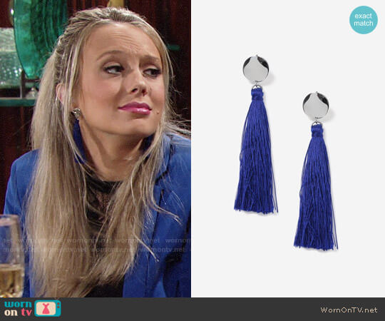 Topshop Blue Stud Tassel Drop Earrings worn by Abby Newman (Melissa Ordway) on The Young and the Restless