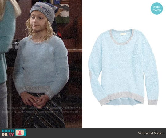 Tucker + Tate Teddy Pullover Sweater in Blue Winter worn by Faith Newman (Alyvia Alyn Lind) on The Young and the Restless