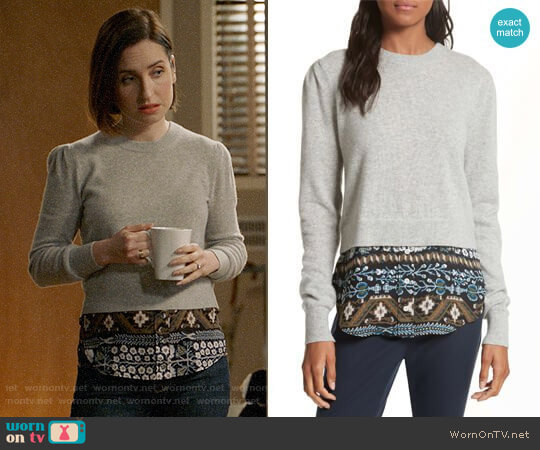 Veronica Beard Jenson Layered Hem Cashmere Sweater worn by Jennifer Short (Zoe Lister-Jones) on Life in Pieces