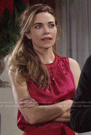 Victoria’s pink embellished top on The Young and the Restless