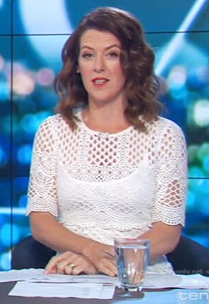 Gorgi’s white lace eyelet cutouts dress on The Project