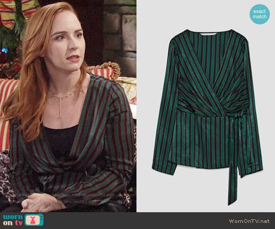 Zara Crossover Striped Top worn by Mariah Copeland (Camryn Grimes) on The Young and the Restless