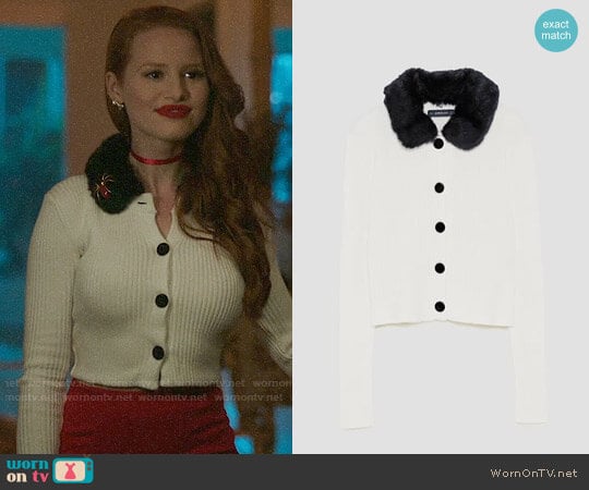 Zara Ribbed Cardigan with Texture worn by Cheryl Blossom (Madelaine Petsch) on Riverdale