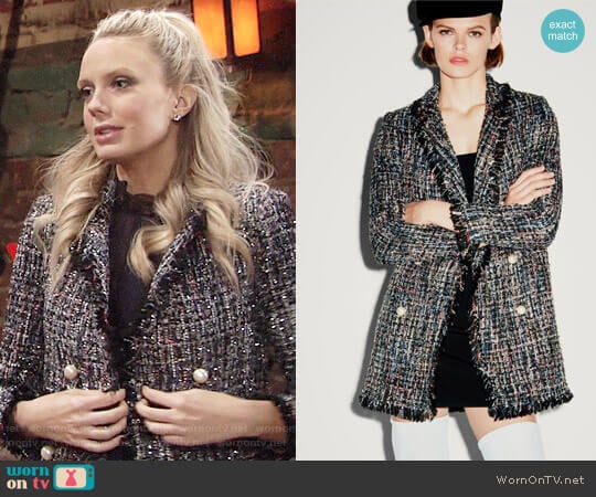 Zara Tweed Jacket with Faux Pearl Buttons worn by Abby Newman (Melissa Ordway) on The Young and the Restless