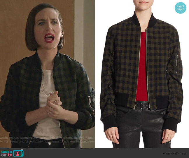 A.L.C. Andrew Checked Bomber Jacket worn by Jennifer Short (Zoe Lister-Jones) on Life in Pieces