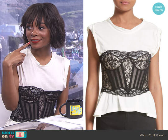 Alexander Wang Cotton Top with Lace Bustier worn by Zuri Hall on E! News