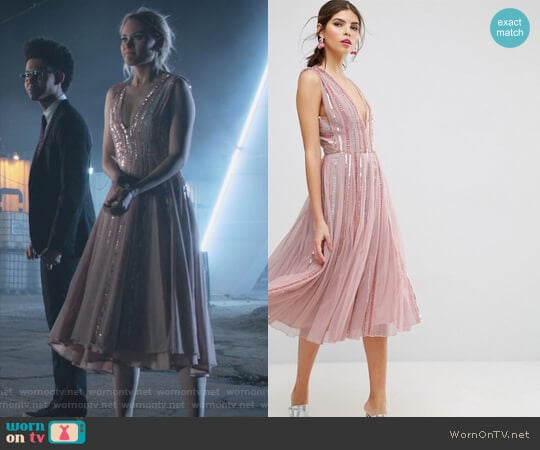 ASOS Sequin Mesh Fit and Flare Midi Dress worn by Karolina Dean (Virginia Gardner) on Marvels Runaways
