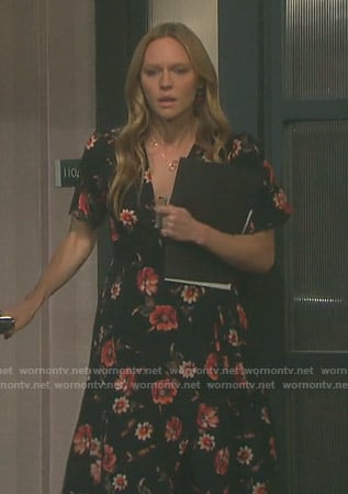 Abigail’s black floral wrap dress on Days of our Lives