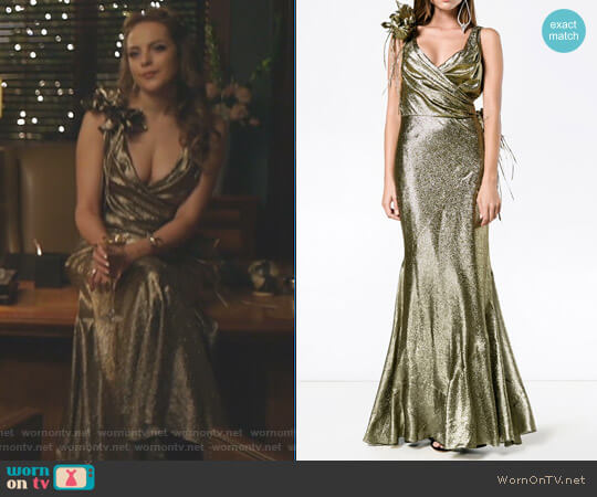Alberta Ferretti Sleeveless Floral Embellished Gown worn by Fallon Carrington (Elizabeth Gillies) on Dynasty