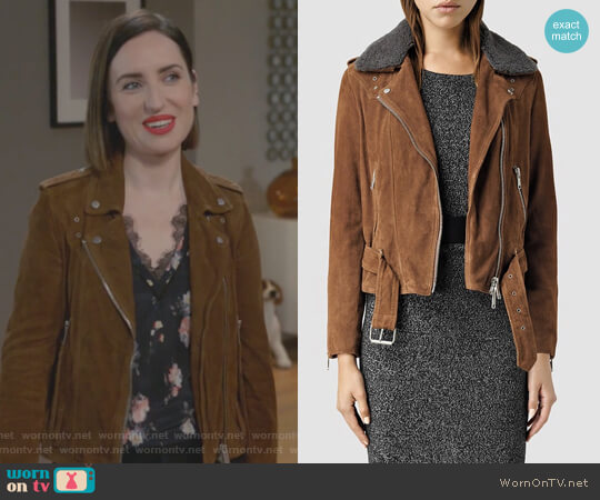 All Saints Suede Western Biker Jacket worn by Jennifer Short (Zoe Lister-Jones) on Life in Pieces
