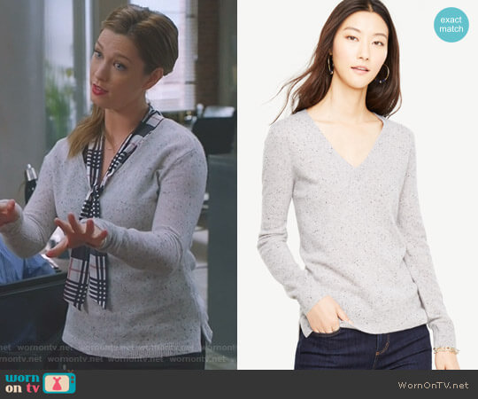 Ann Taylor Cashmere Flecked V-Neck Sweater worn by Katherine Wendelson (Briga Heelan) on Great News