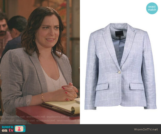 Banana Republic Windowpane Blazer worn by Rebecca Bunch (Rachel Bloom) on Crazy Ex-Girlfriend