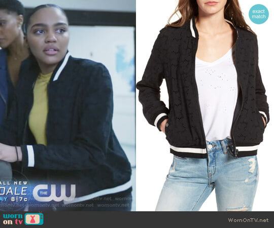 BlankNYC Eyelet Bomber Jacket worn by Jennifer Pierce (China Anne McClain) on Black Lightning