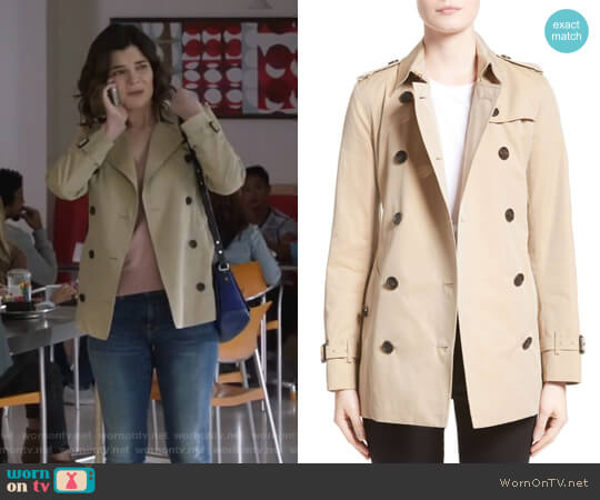 Burberry Kensington Short Trench Coat worn by Heather Hughes (Betsy Brandt) on Life in Pieces
