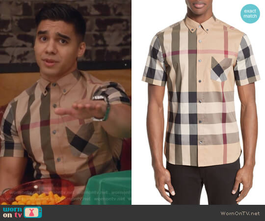 Burberry Thornaby Trim Fit Check Sport Shirt worn by Vivek Shah (Jordan Buhat) on Grown-ish