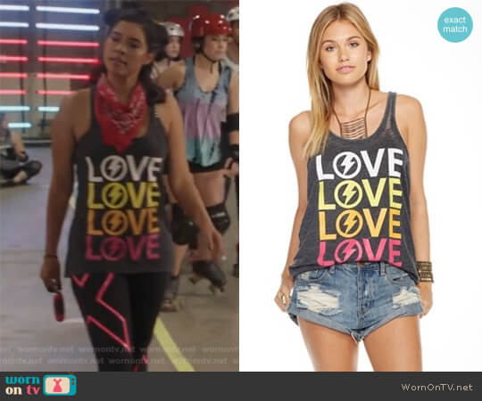 Chaser Love Bolt Hi Lo Narrow Racer Tank Top worn by Ximena Sinfuego (Lisseth Chavez) on The Fosters