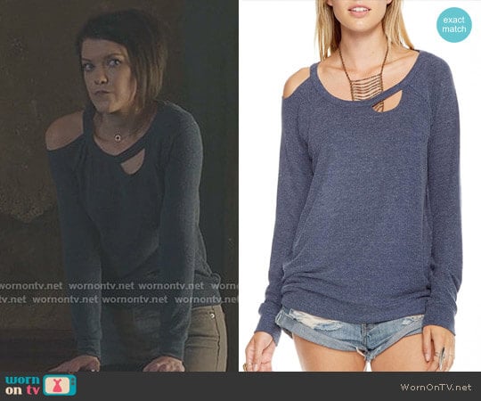Chaser Deconstructed Raglan Pullover Top worn by Sage (Hayley Lovitt) on The Gifted