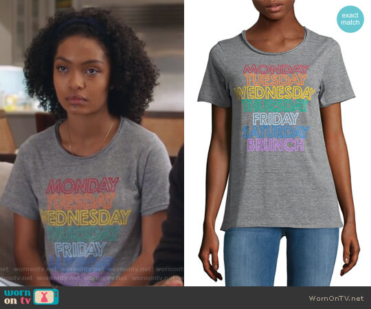 Chaser Short Sleeves Crew Tee worn by Zoey Johnson (Yara Shahidi) on Grown-ish