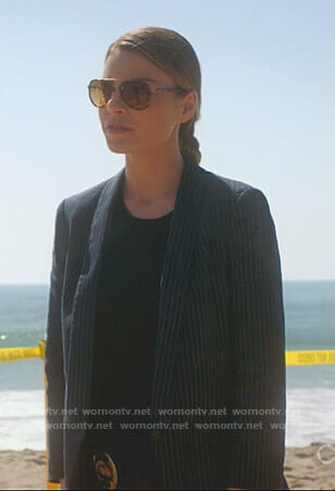 Chloe’s navy pinstriped blazer on Lucifer