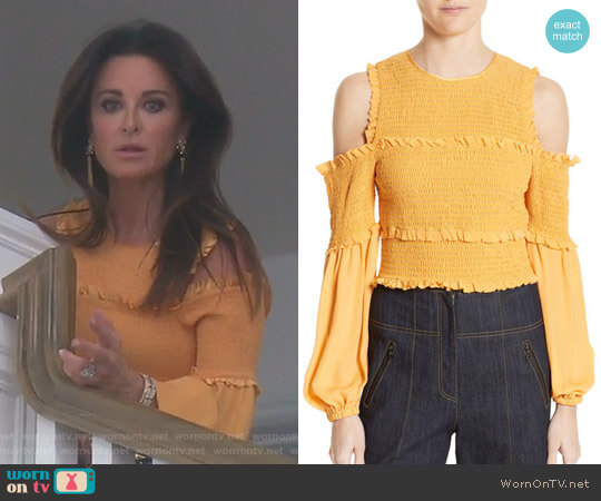Cinq a Sept Pascal Top in Sienna worn by Kyle Richards on The Real Housewives of Beverly Hills
