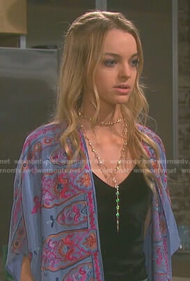 Claire’s blue embroidered kimono jacket on Days of our Lives