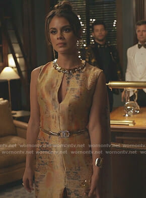 Cristal’s printed cape gown on Dynasty