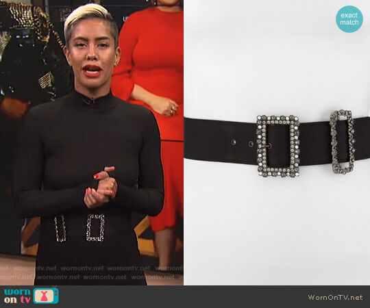 Lanvin Crystal-Buckled Grosgrain Belt worn by Sibley Scoles on E! News