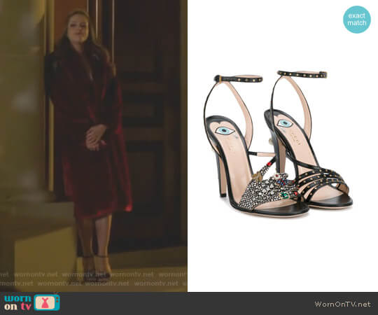 Gucci Crystal Hand Applique Embellished Sandals worn by Fallon Carrington (Elizabeth Gillies) on Dynasty