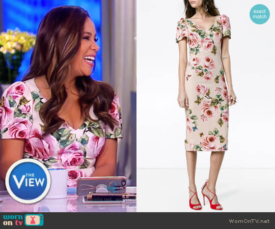 Dolce & Gabbana Rose print silk midi dress worn by Sunny Hostin on The View