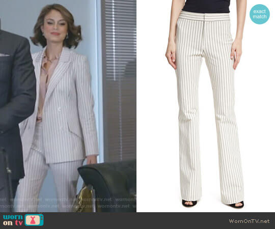 Derek Lam 10 Crosby Mid-Rise Striped Flare Cotton-Stretch Trouser worn by Cristal Flores (Nathalie Kelley) on Dynasty