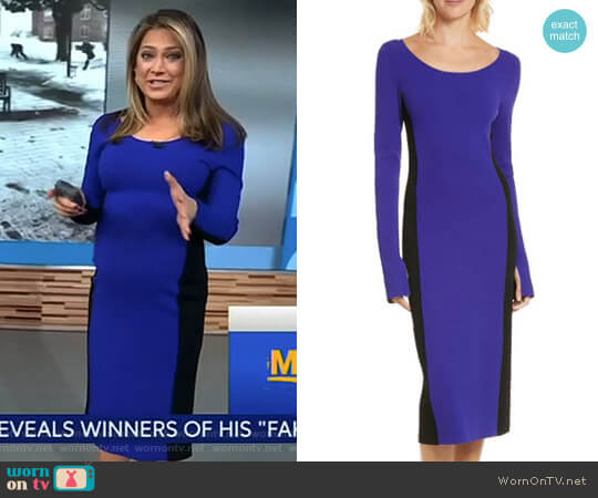 Diane von Furstenberg Colorblock Knit Body-Con Dress worn by Ginger Zee on Good Morning America