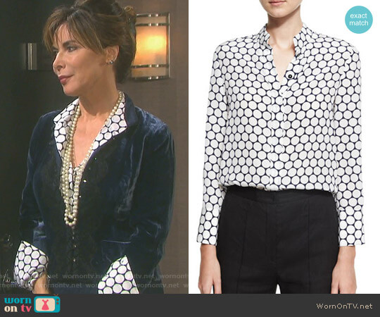 Diane von Furstenberg Long-Sleeve Collared Cuffed Silk Shirt worn by Kate Roberts (Lauren Koslow) on Days of our Lives
